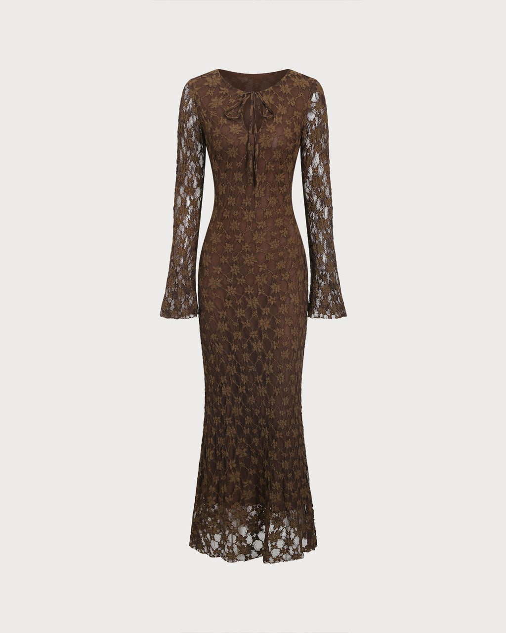Brown Floral Bell Sleeve Maxi Dress