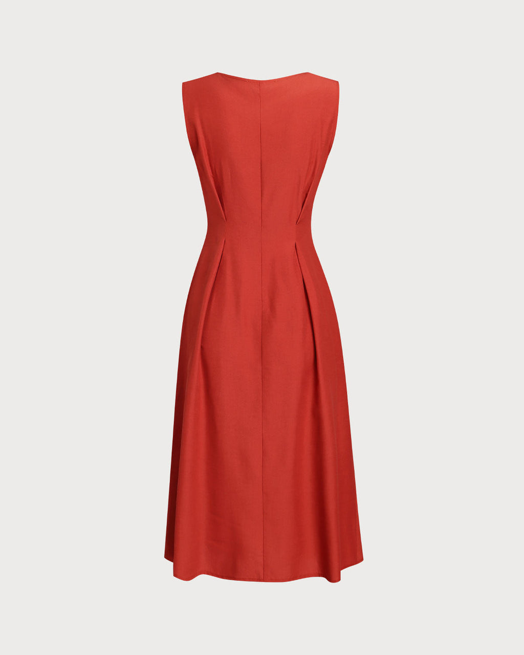 Red V-neck Button Sleeveless Midi Dress