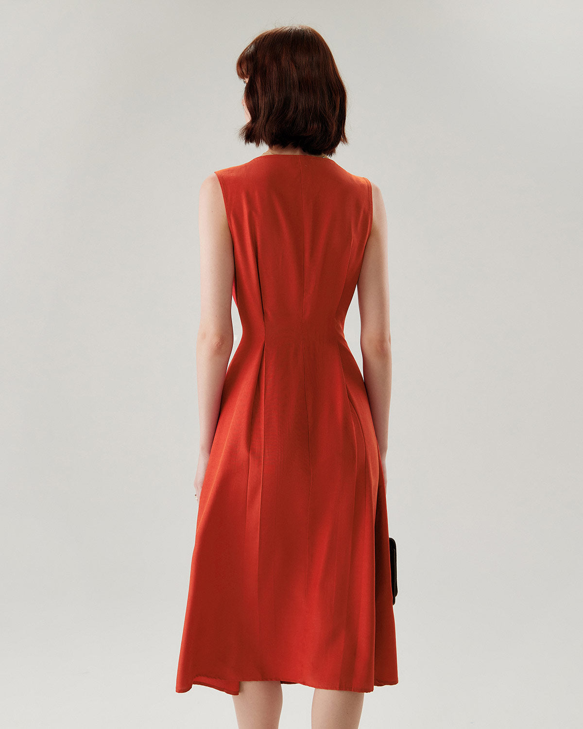 Red V-neck Button Sleeveless Midi Dress