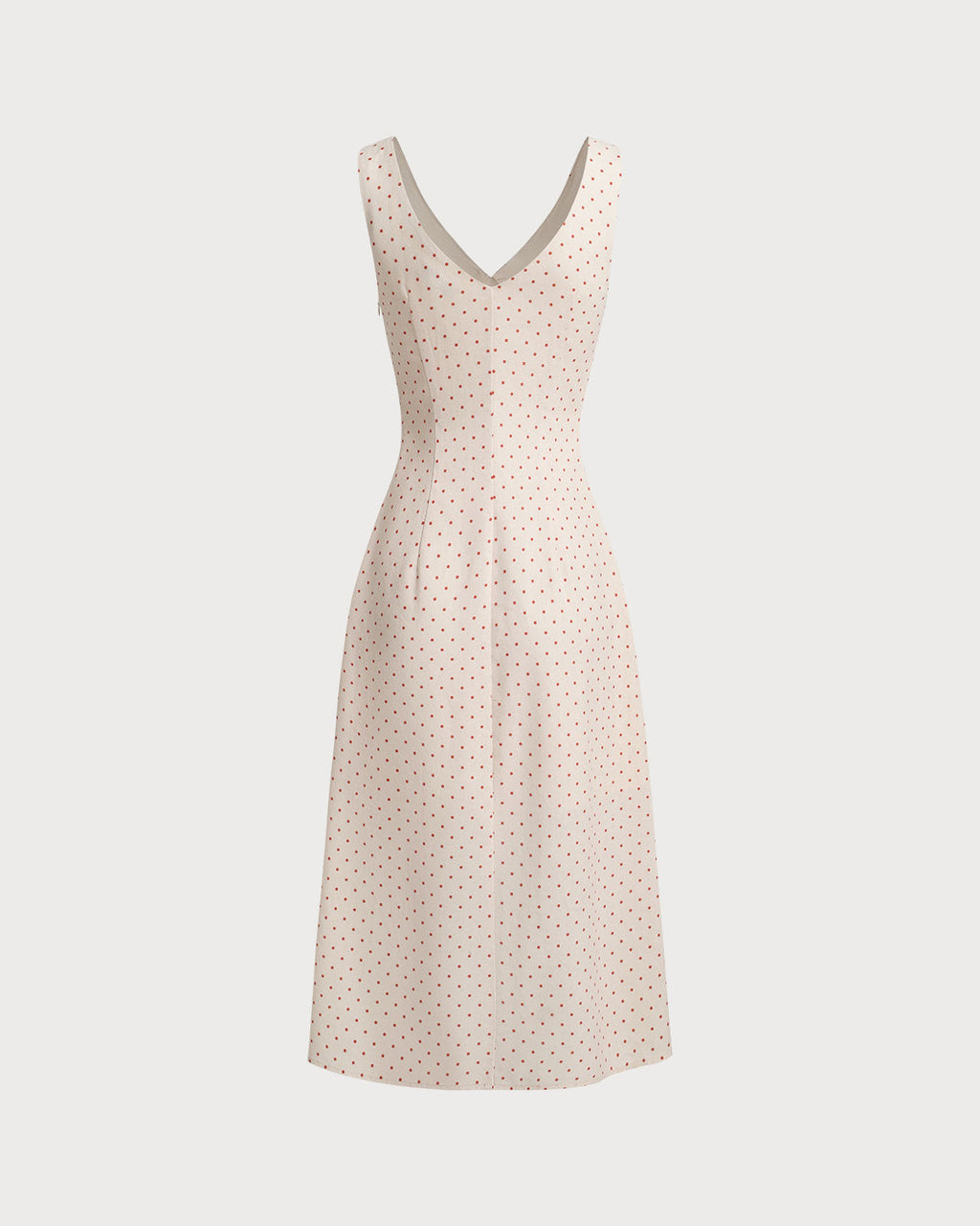 Beige V-neck Ruched Sleeveless Midi Dress