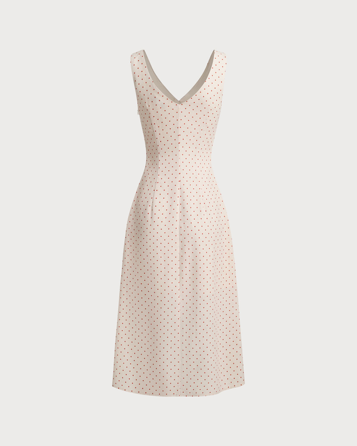 Beige V-neck Ruched Sleeveless Midi Dress