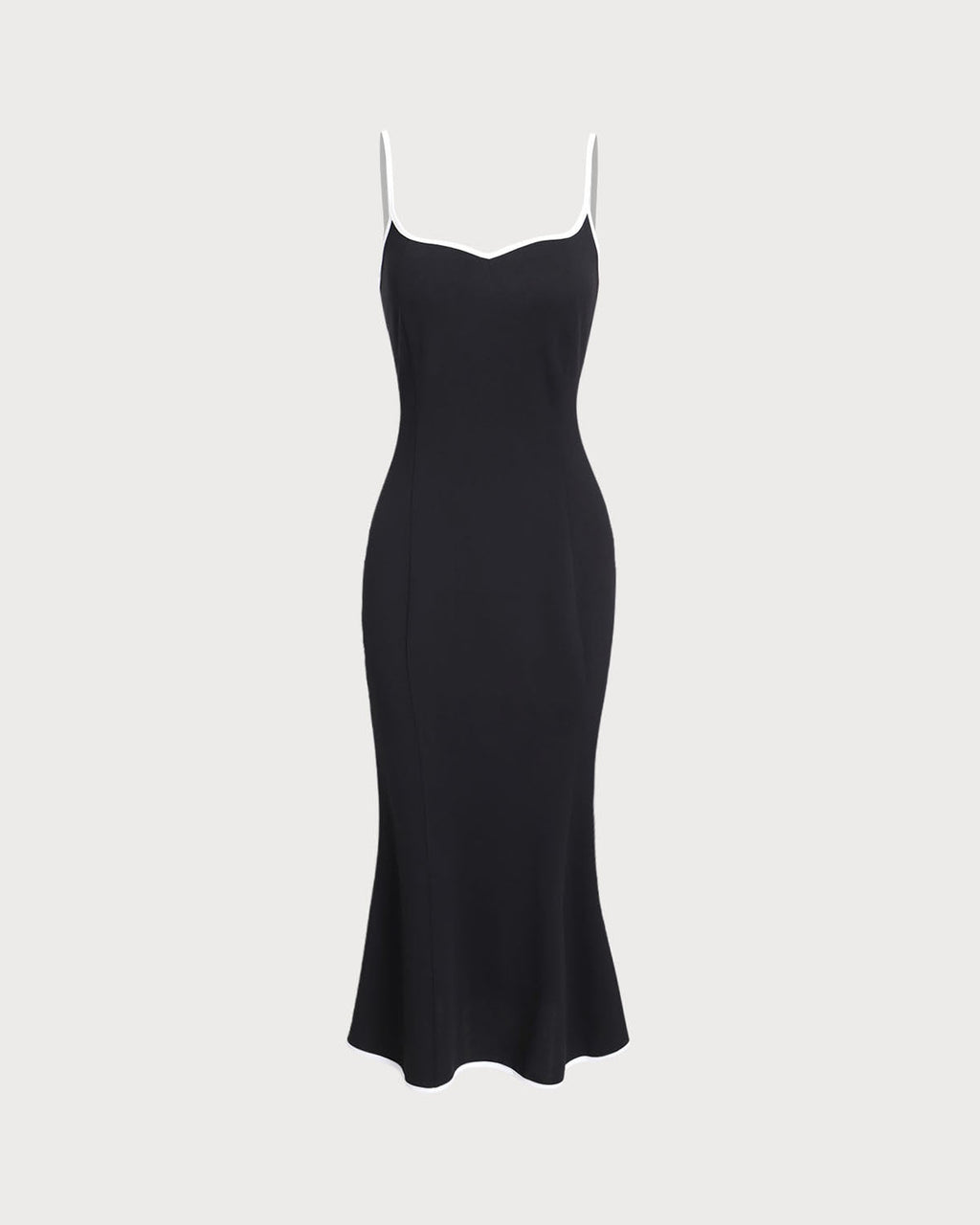Black Contrast Sweetheart Neck Slip Midi Dress