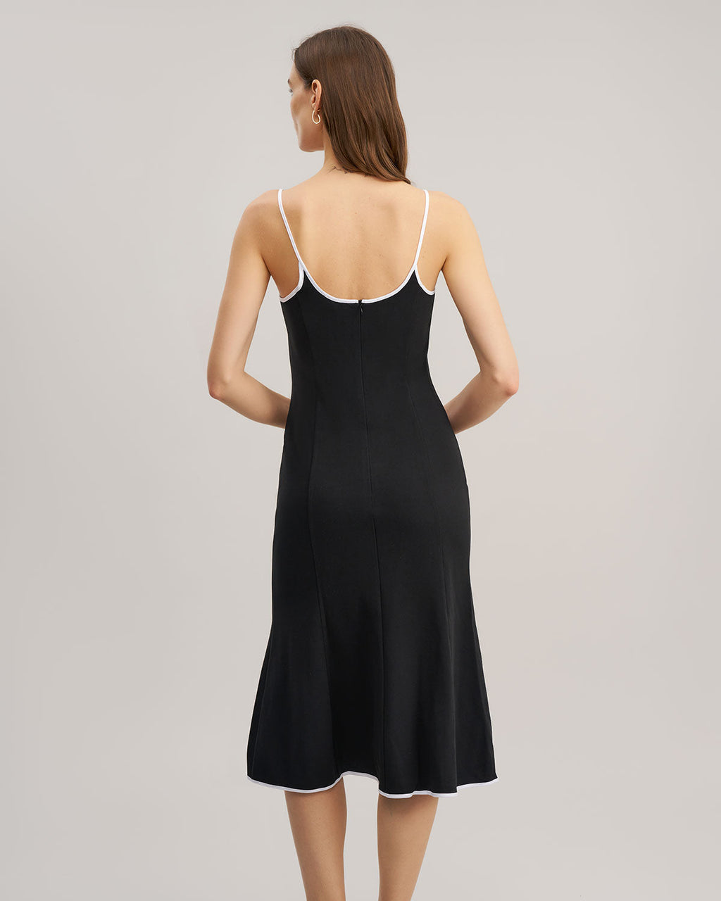 Black Contrast Sweetheart Neck Slip Midi Dress