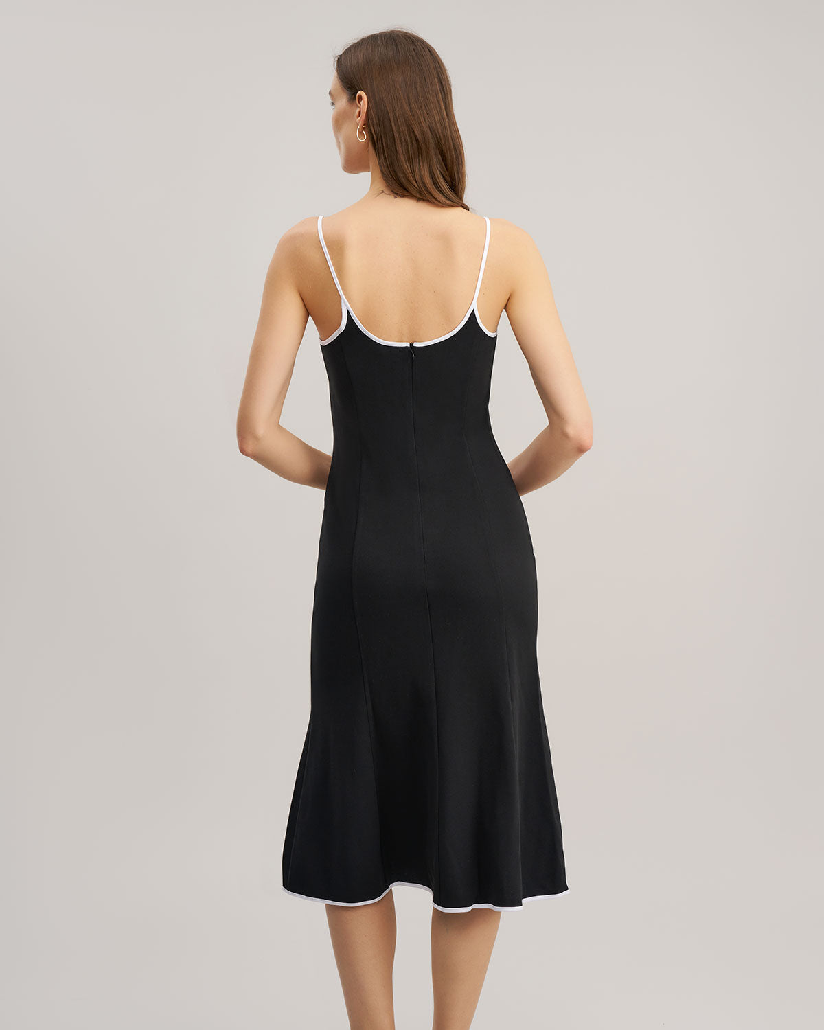 Black Contrast Sweetheart Neck Slip Midi Dress