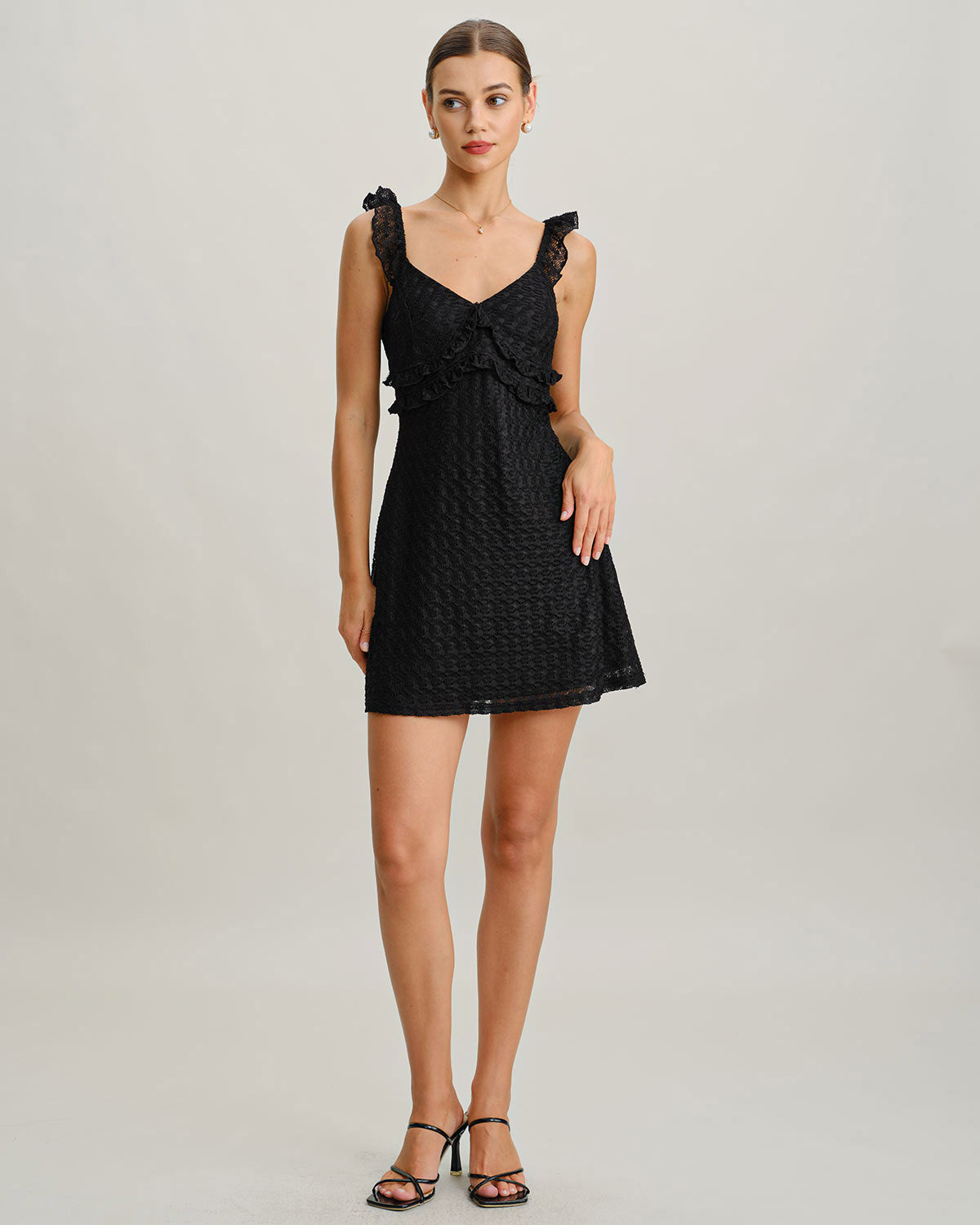 Black V Neck A-Line Slip Mini Dress