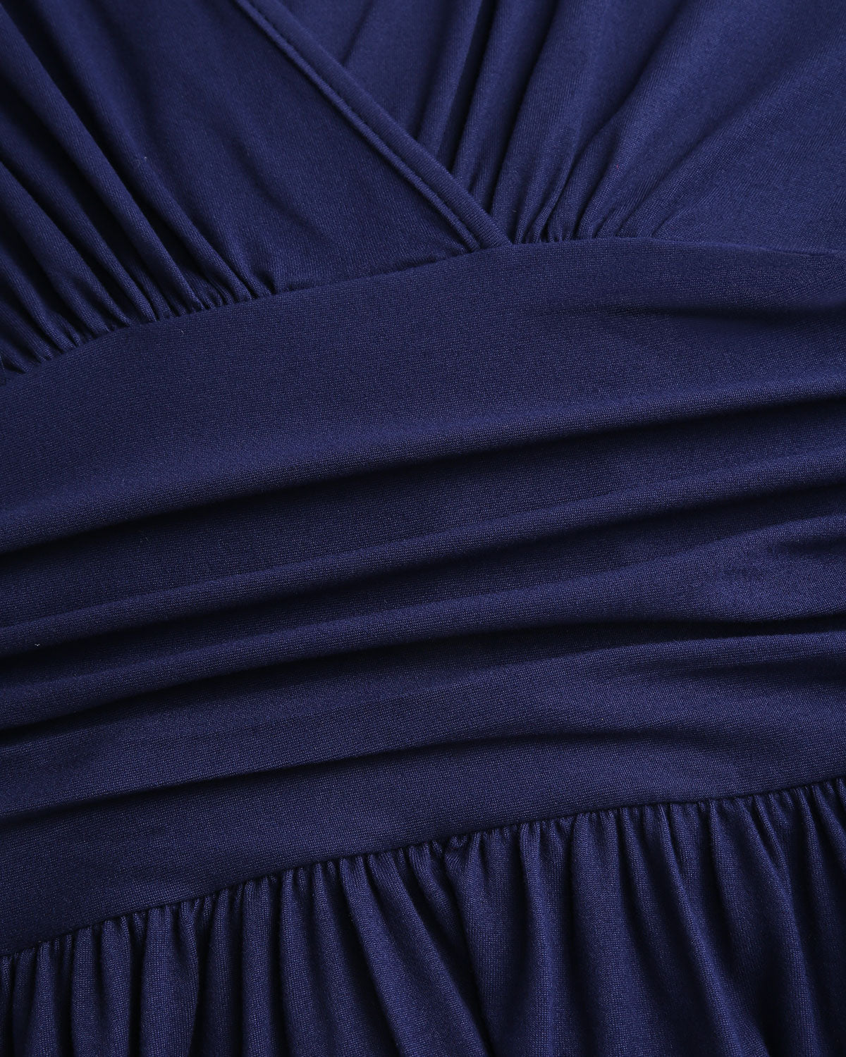 Blue V Neck Shirred A-Line Mini Dress