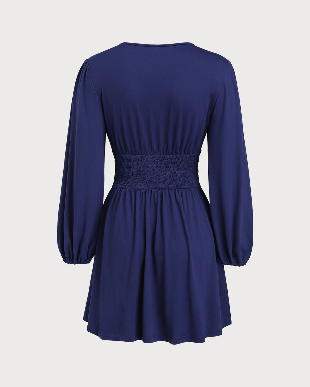 Blue V Neck Shirred A-Line Mini Dress
