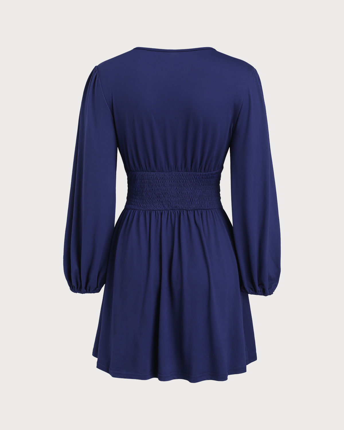 Blue V Neck Shirred A-Line Mini Dress