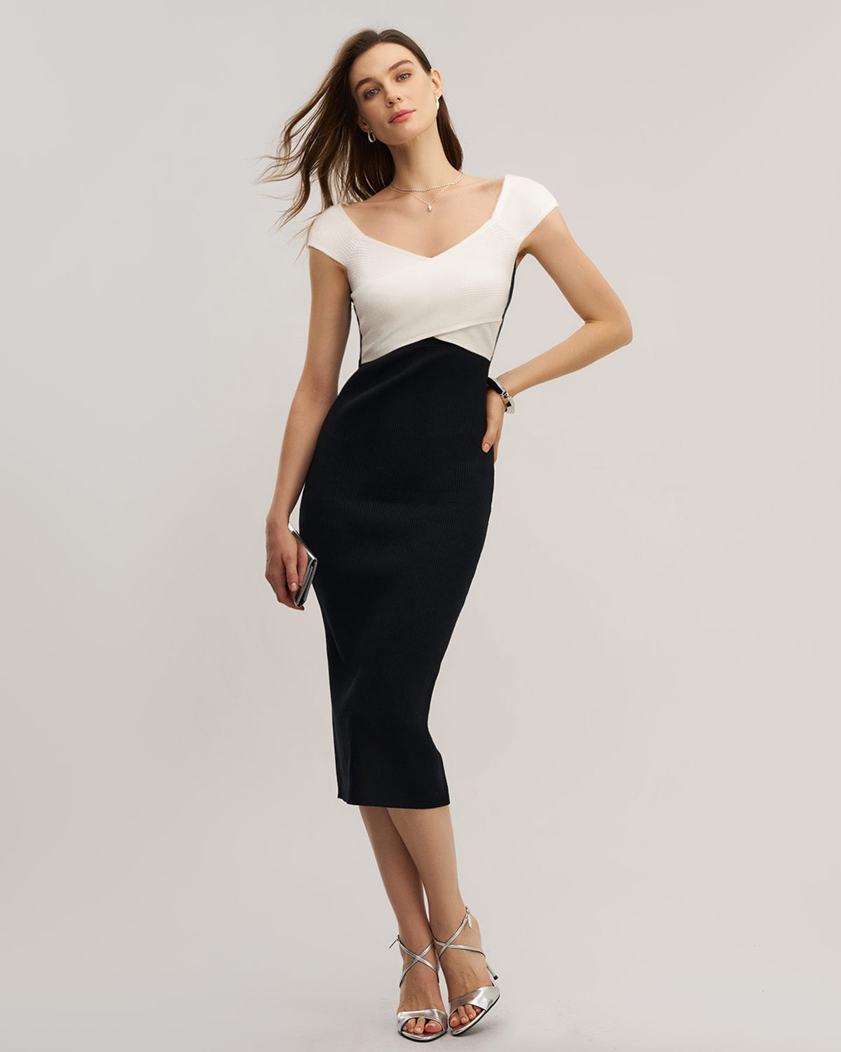 Black Contrast Bodycon Slip Sweater Dress