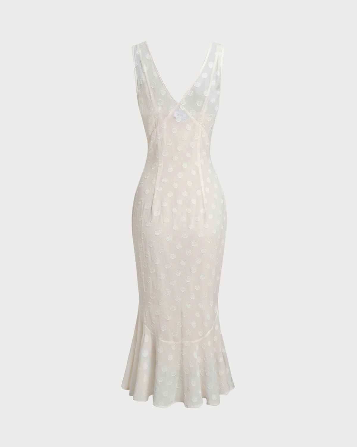Beige Polka Dot V-Neck Midi Dress
