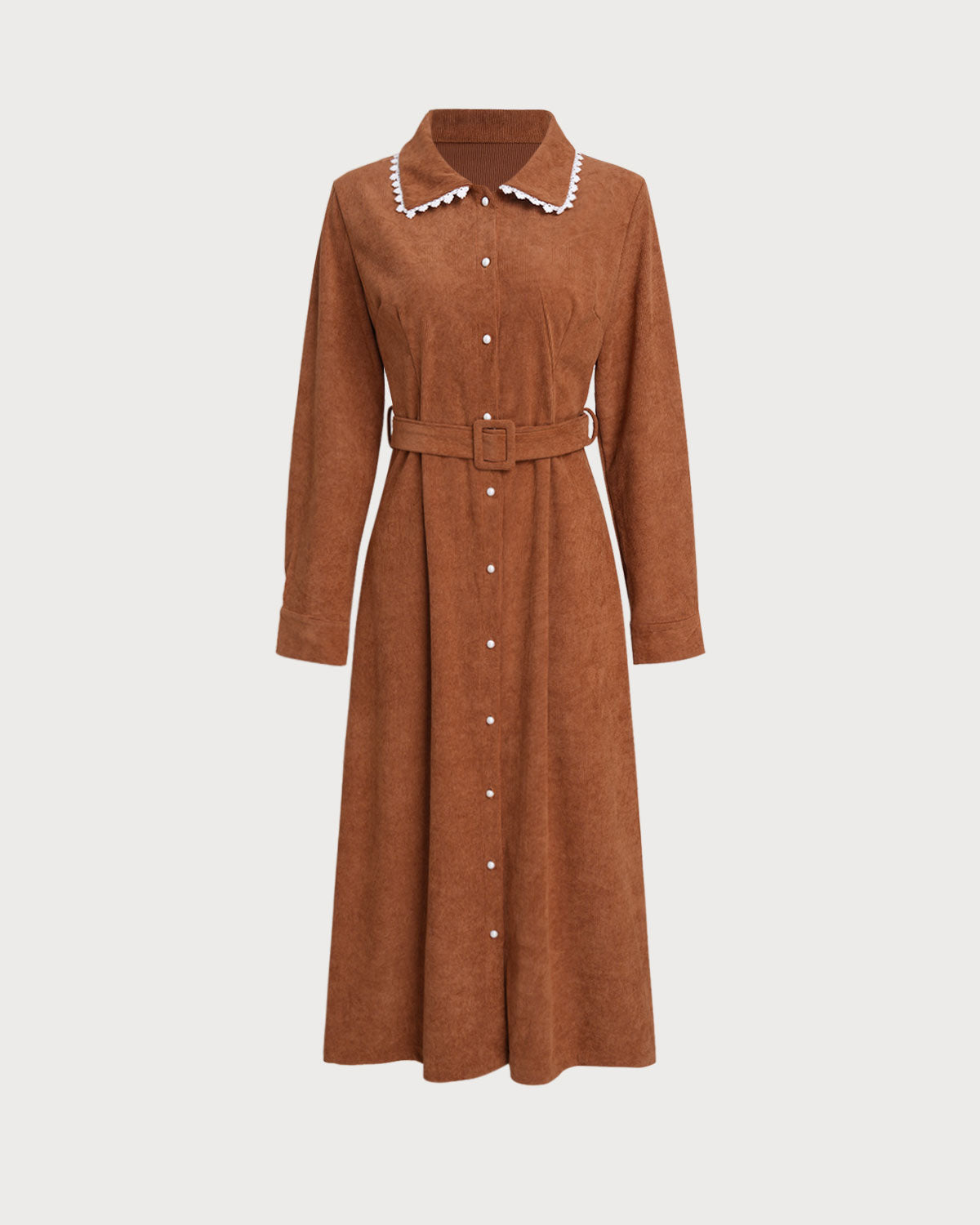 Caramel Belted A-Line Midi Dress