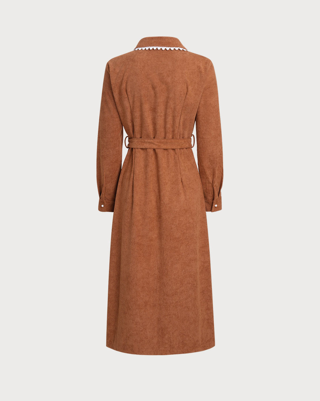 Caramel Belted A-Line Midi Dress