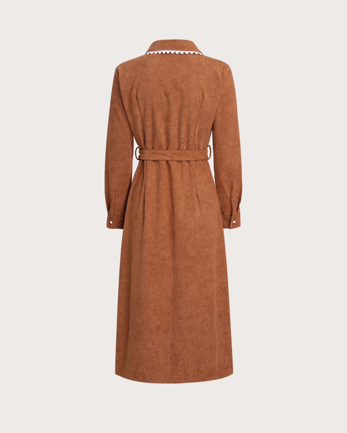 Caramel Belted A-Line Midi Dress