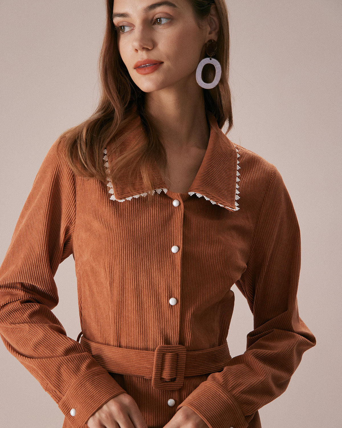 Caramel Belted A-Line Midi Dress