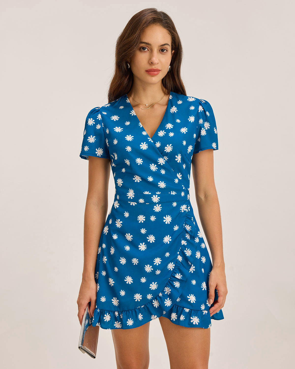 Blue Floral Wrap Mini Dress
