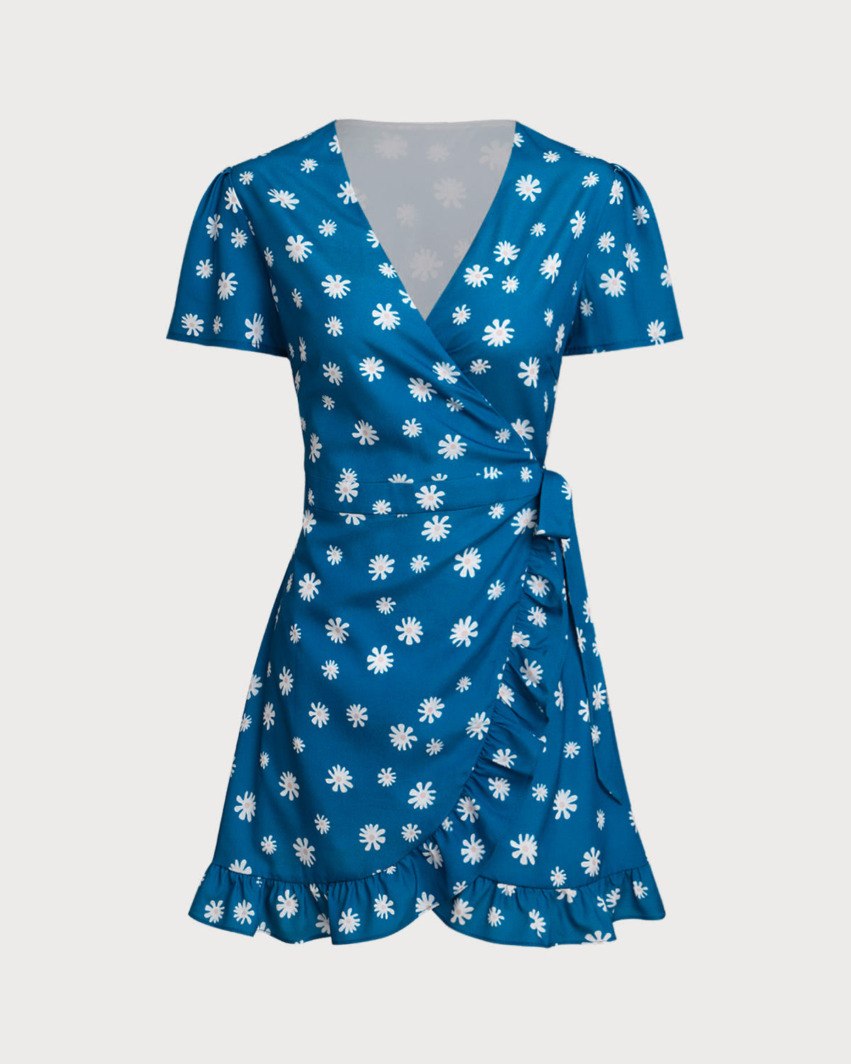 Blue Floral Wrap Mini Dress