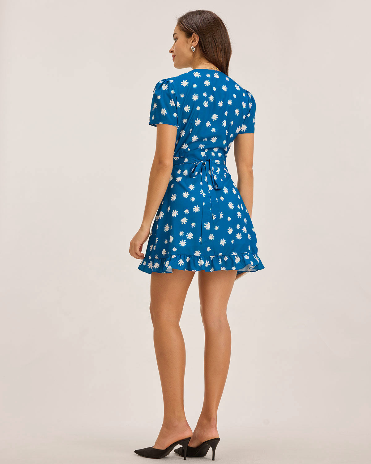 Blue Floral Wrap Mini Dress