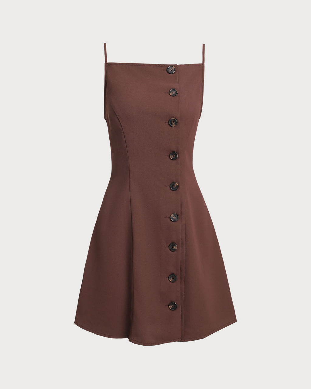 Brown Button Pleated Slip Mini Dress