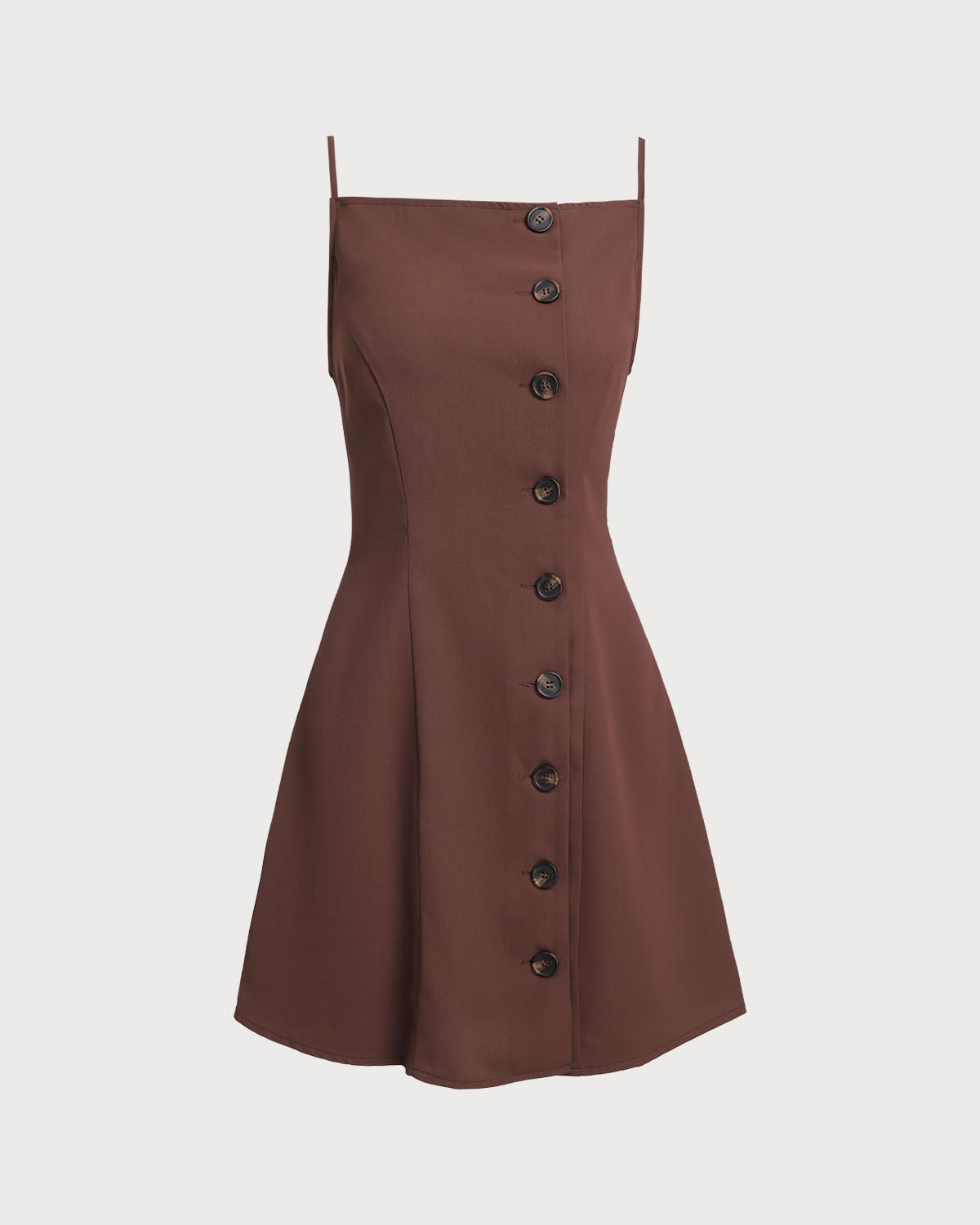 Brown Button Pleated Slip Mini Dress