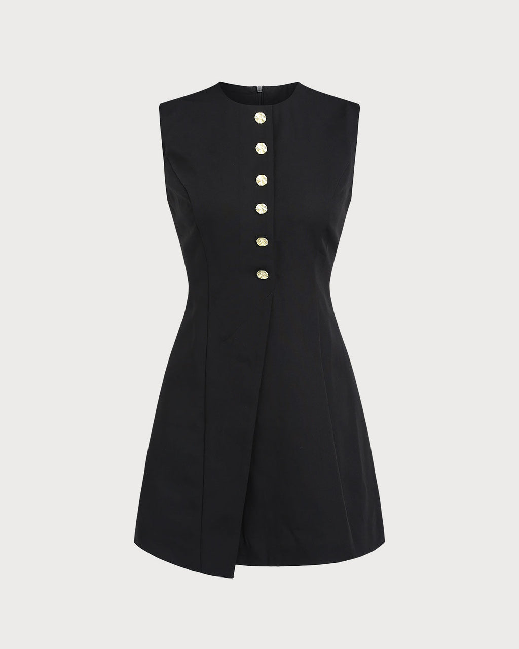 Black A-Line Button Mini Dress