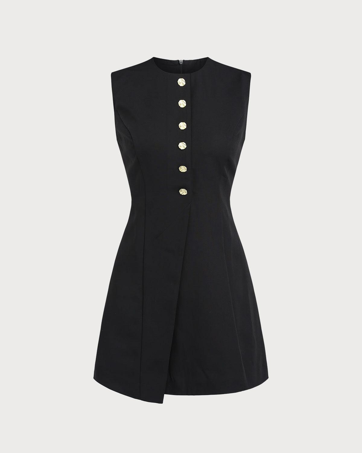 Black A-Line Button Mini Dress